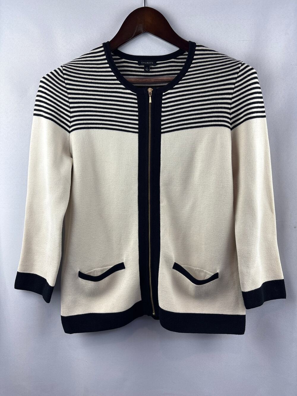 Women’s Talbots Small Cream Cardigan w/ Black Accents